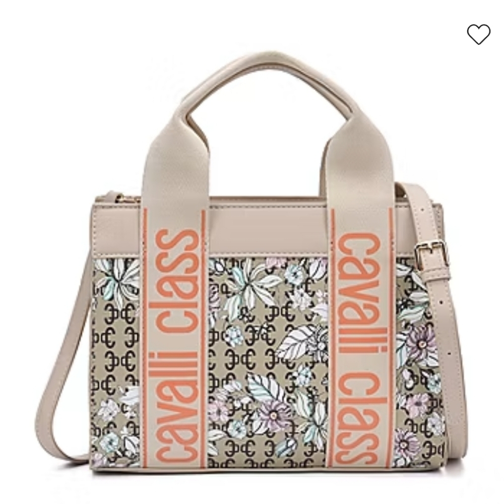 Cavalli Serafina Class Floral White & Black Large 7.5" x 2.24" x 9.5" Tote New